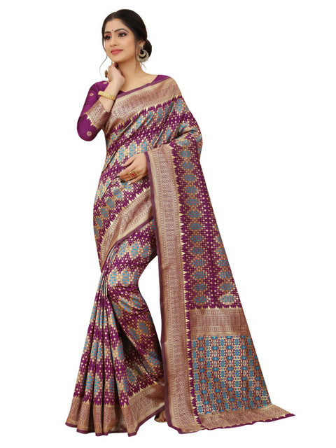 

MOKSHA DESIGNS Burgundy & Blue Ethnic Motifs Zari Pure Silk Kanjeevaram Saree