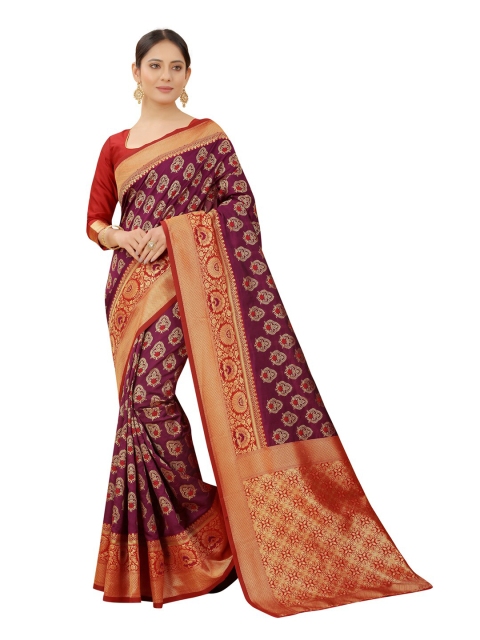 

MOKSHA DESIGNS Burgundy & Red Woven Design Zari Pure Silk Kanjeevaram Saree