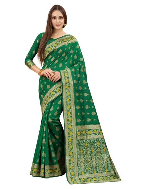 

MOKSHA DESIGNS Green & Gold-Toned Ethnic Motifs Zari Pure Silk Kanjeevaram Saree