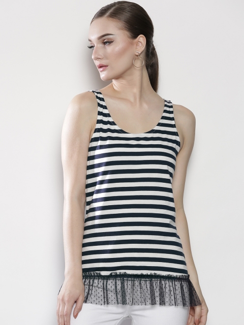 

DOROTHY PERKINS Women Navy Striped Fitted Top, Navy blue