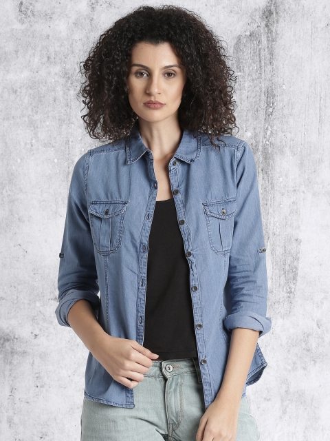 

Roadster Women Blue Regular Fit Solid Casual Shirt