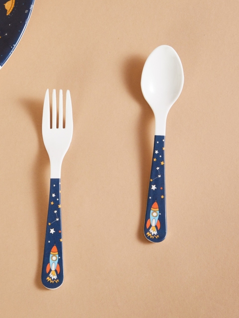 

Home Centre Set Of 2 Blue & White Printed Melamine Spoon and Fork Set