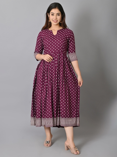 

VASTRAMANIAA Women Purple & White Ethnic Motifs Printed Anarkali Kurta