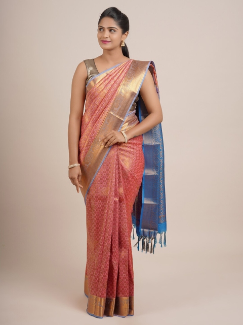 

Pothys Pink & Blue Woven Design Zari Pure Silk Saree