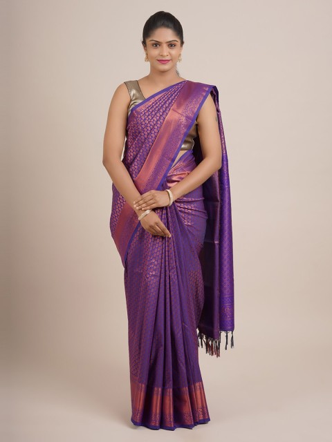 

Pothys Blue & Copper-Toned Woven Design Zari Pure Silk Saree