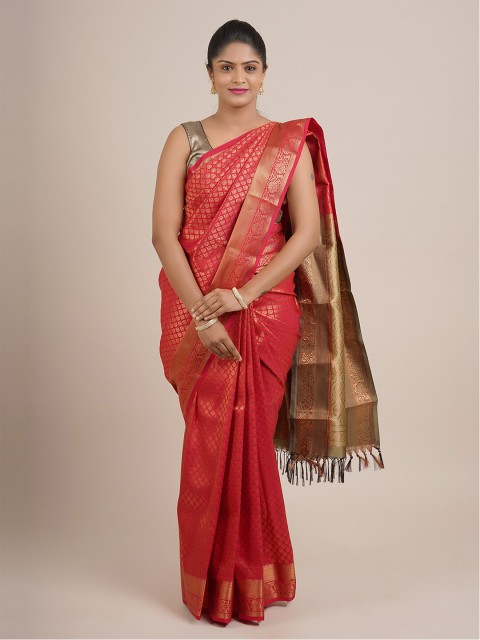 

Pothys Red & Gold-Toned Woven Design Zari Pure Silk Saree