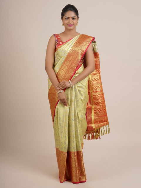 

Pothys Beige & Red Woven Design Zari Pure Silk Saree