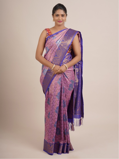 

Pothys Lavender & Gold-Toned Woven Design Zari Pure Silk Saree