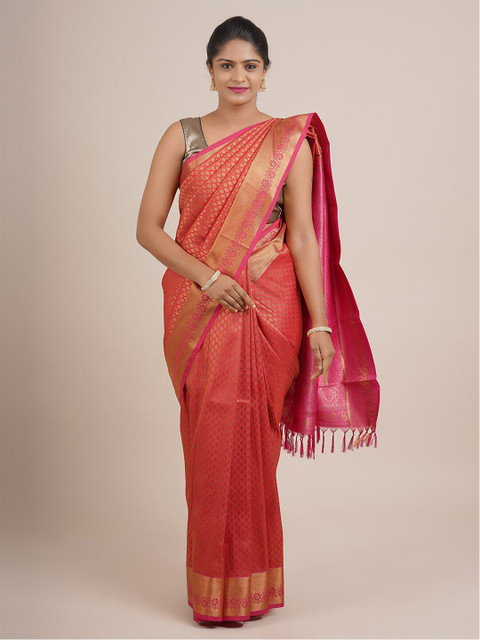 

Pothys Pink & Gold-Toned Woven Design Zari Pure Silk Saree