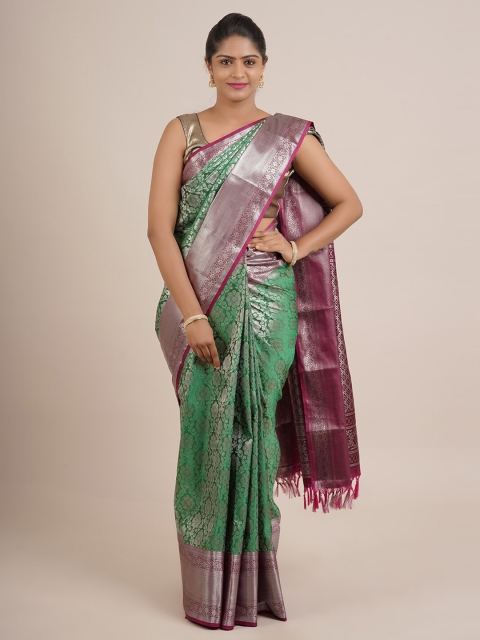 

Pothys Green & Burgundy Ethnic Motifs Zari Pure Silk Saree