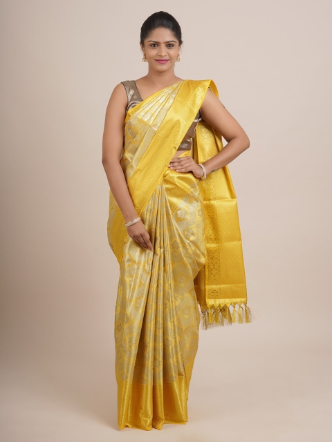 

Pothys Yellow & Cream-Coloured Ethnic Motifs Zari Pure Silk Saree