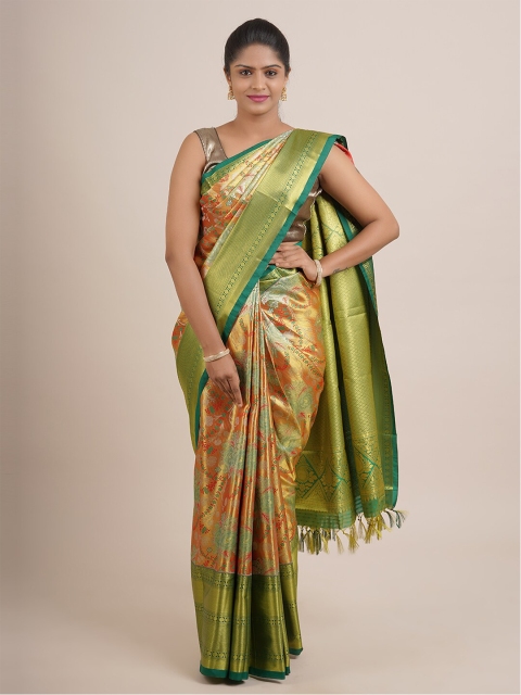 

Pothys Gold-Toned & Green Ethnic Motifs Zari Pure Silk Saree