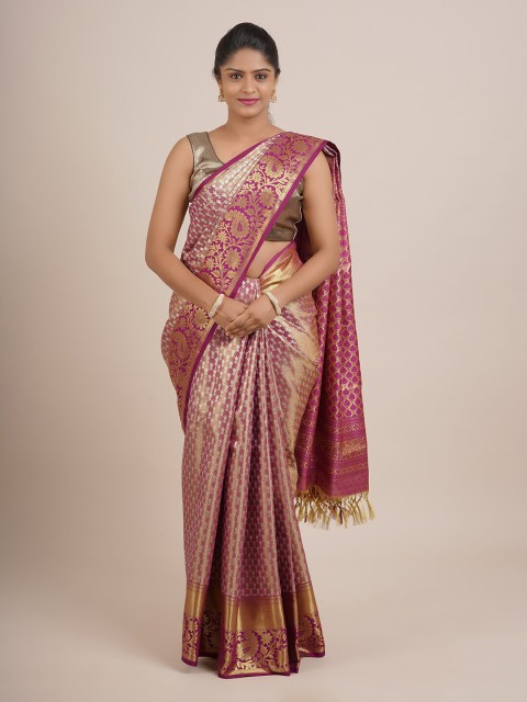 

Pothys Pink & Gold-Toned Woven Design Zari Pure Silk Saree