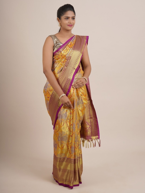 

Pothys Yellow & Purple Woven Design Zari Pure Silk Saree