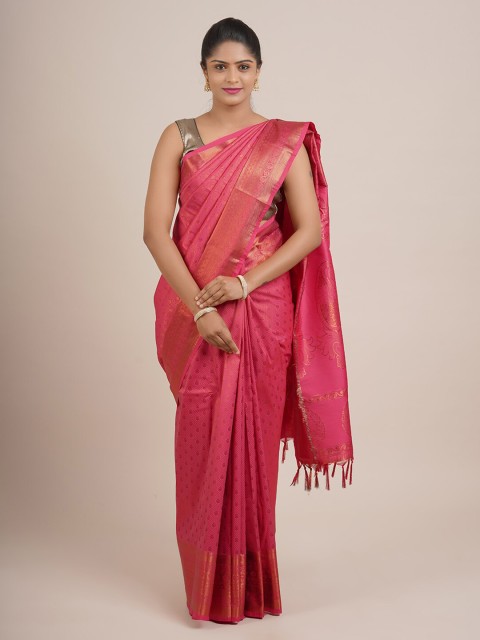 

Pothys Pink & Gold-Toned Woven Design Zari Pure Silk Saree