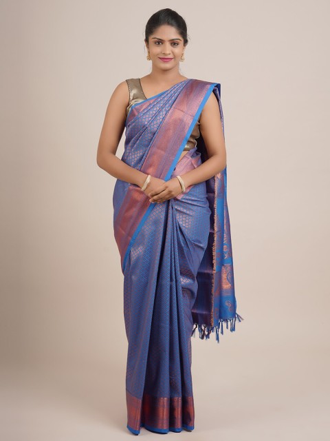 

Pothys Blue & Copper-Toned Ethnic Motifs Zari Pure Silk Saree