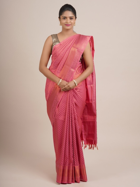 

Pothys Pink & Gold-Toned Ethnic Motifs Zari Pure Silk Saree