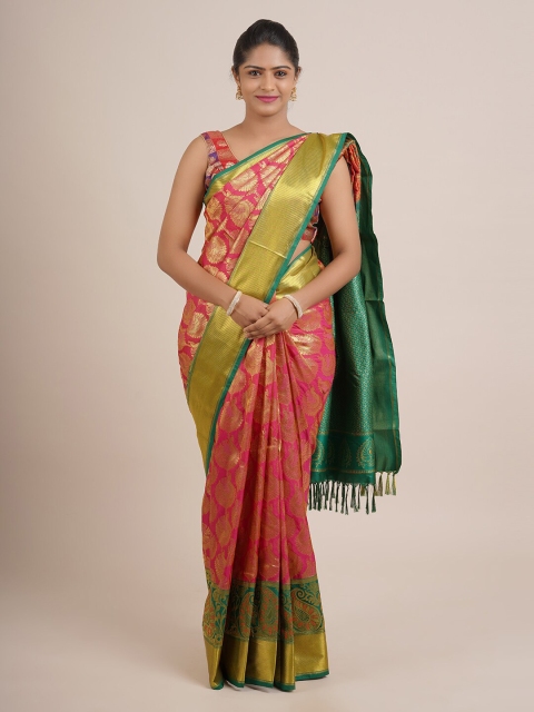 

Pothys Pink & Green Ethnic Motifs Zari Pure Silk Saree