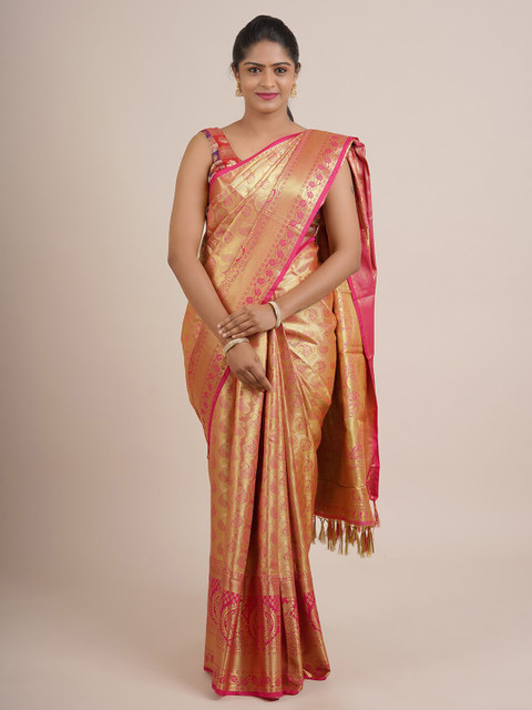 

Pothys Pink & Gold-Toned Paisley Zari Pure Silk Saree