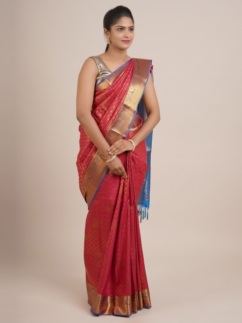 

Pothys Pink & Blue Ethnic Motifs Zari Pure Silk Saree