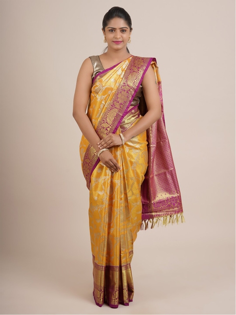 

Pothys Yellow & Pink Ethnic Motifs Zari Pure Silk Saree