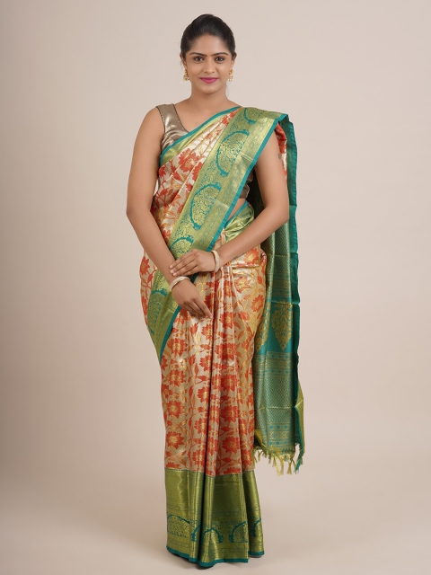 

Pothys Red & Green Floral Zari Pure Silk Saree