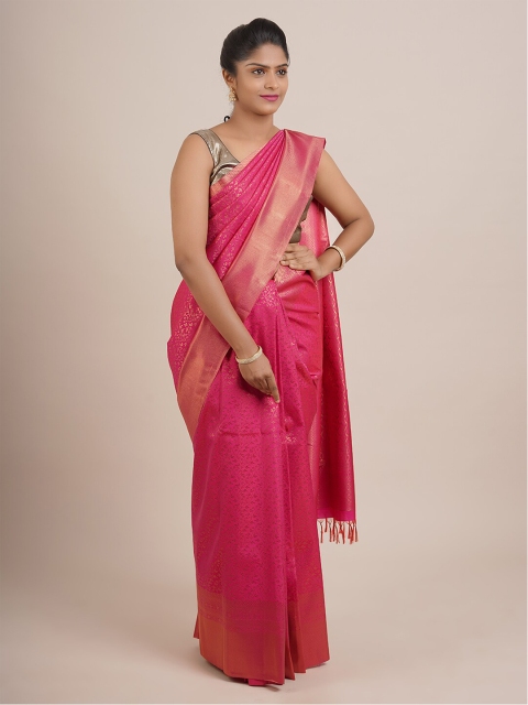 

Pothys Pink & Gold-Toned Embellished Zari Pure Silk Saree