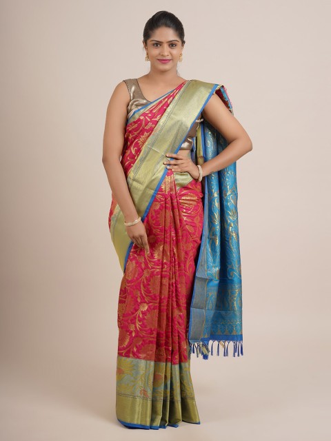 

Pothys Pink & Blue Woven Design Zari Pure Silk Saree
