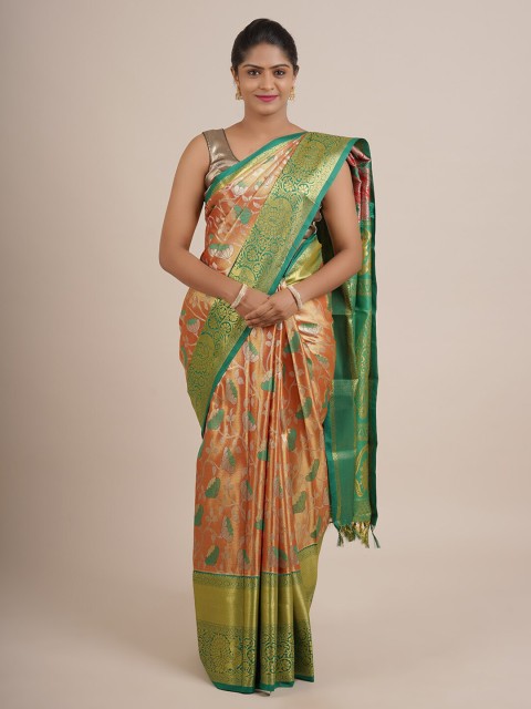

Pothys Orange & Green Woven Design Zari Pure Silk Saree
