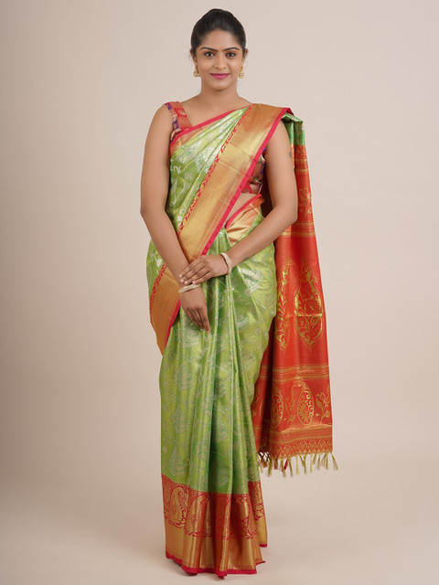 

Pothys Green & Red Woven Design Zari Pure Silk Saree