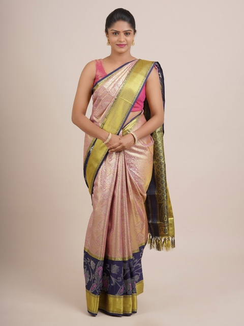

Pothys Pink And Navy Blue Woven Design Zari Pure Silk Saree