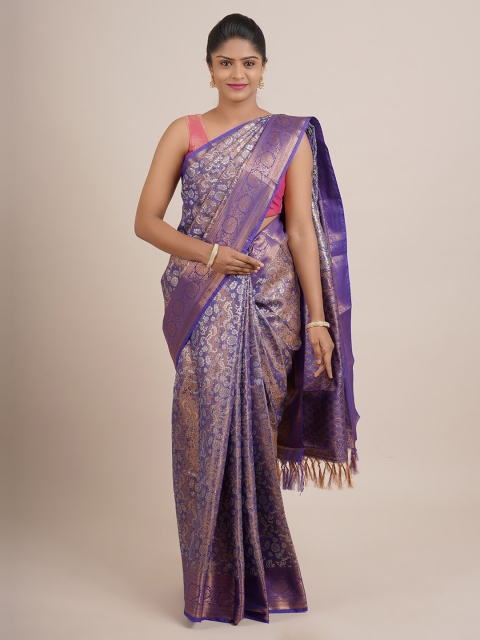 

Pothys Blue And Gold Toned Floral Woven Design Zari Pure Silk Saree