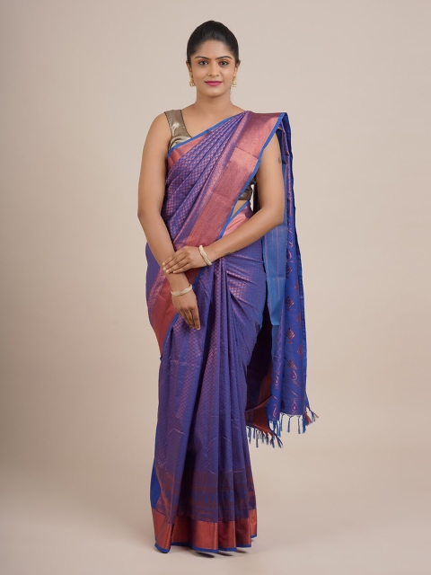 

Pothys Blue & Copper-Toned Ethnic Motifs Zari Pure Silk Saree