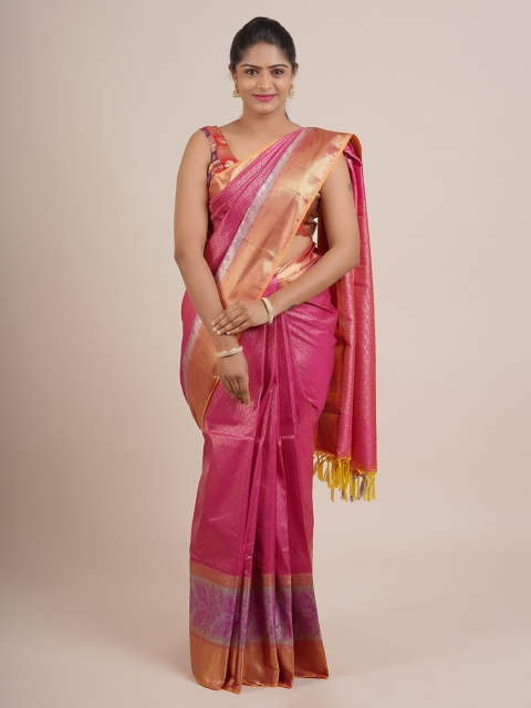 

Pothys Pink & Gold-Toned Woven Design Pure Silk Saree