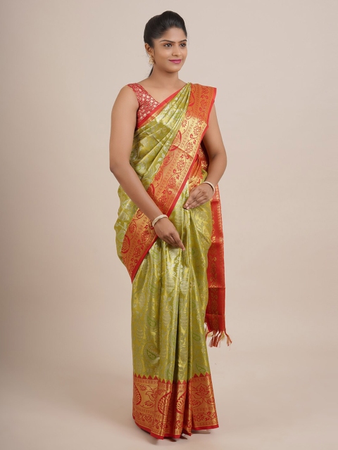

Pothys Green & Red Floral Zari Pure Silk Saree