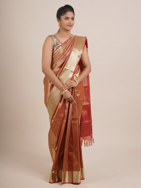 

Pothys Red & Gold-Toned Paisley Zari Pure Silk Saree