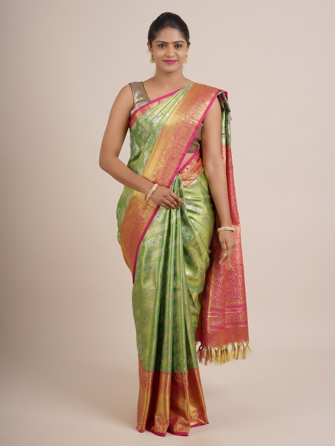 

Pothys Green & Pink Floral Zari Pure Silk Saree