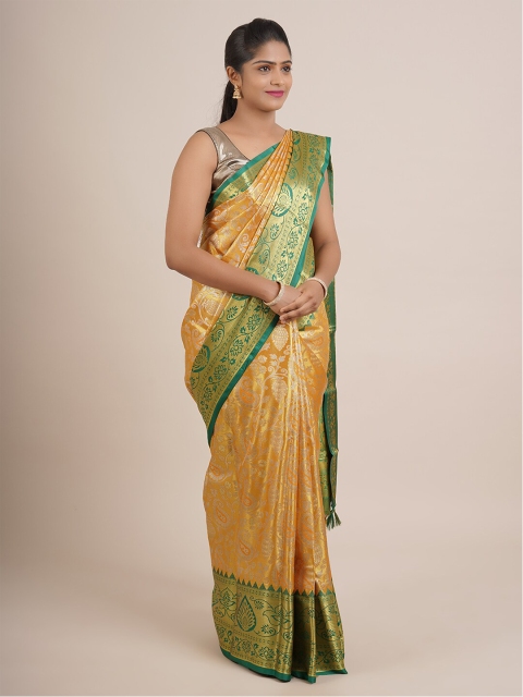 

Pothys Orange & Green Ethnic Motifs Zari Pure Silk Saree