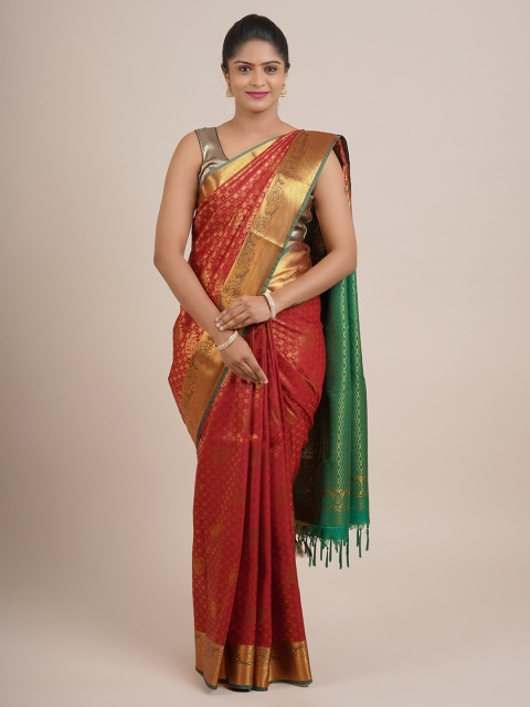 

Pothys Red & Green Ethnic Motifs Zari Pure Silk Saree