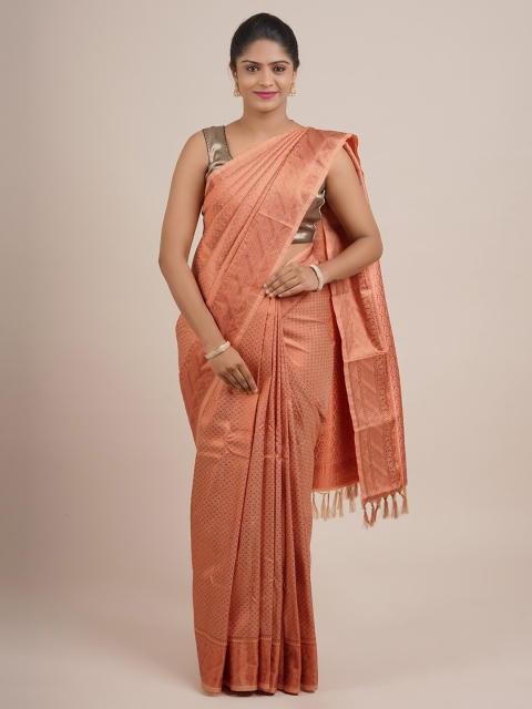 

Pothys Peach-Coloured & Copper-Toned Zari Pure Silk Saree