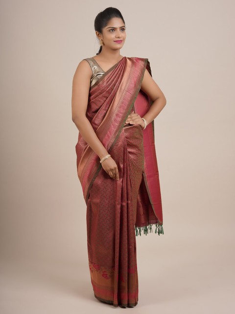 

Pothys Rust & Green Woven Design Zari Pure Silk Saree