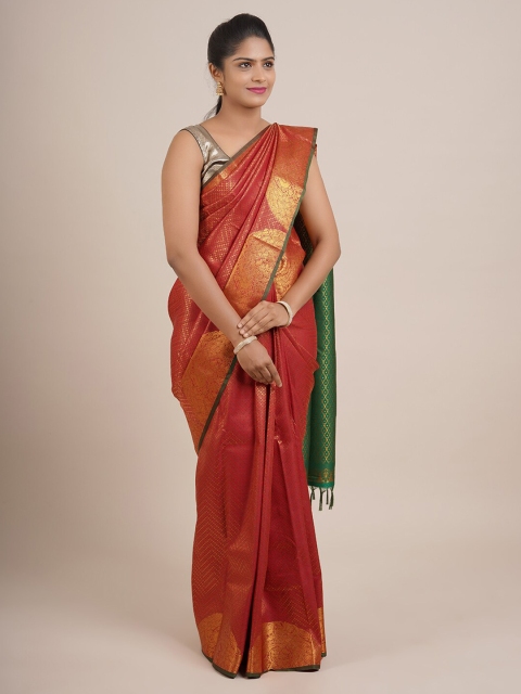 

Pothys Red & Green Woven Design Zari Pure Silk Saree