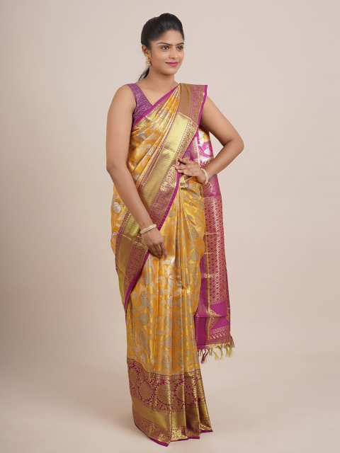 

Pothys Orange & Pink Ethnic Motifs Zari Pure Silk Saree