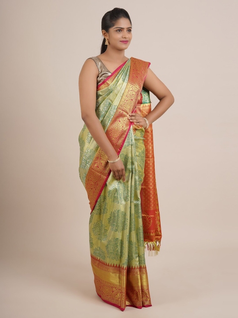 

Pothys Green & Red Ethnic Motifs Zari Pure Silk Saree