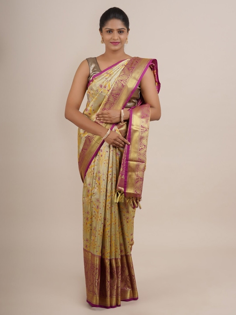 

Pothys Gold-Toned & Purple Woven Design Zari Pure Silk Saree