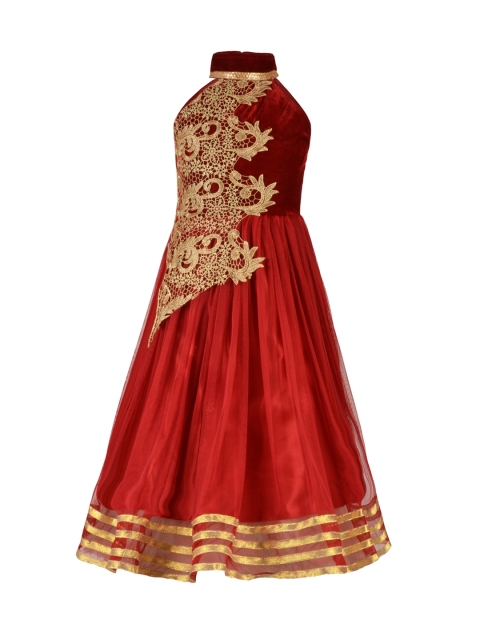 

Aarika Girls Maroon Solid Maxi Dress