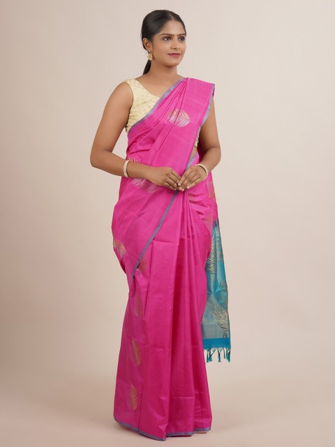 

Pothys Pink & Blue Woven Design Pure Silk Kanjeevaram Saree