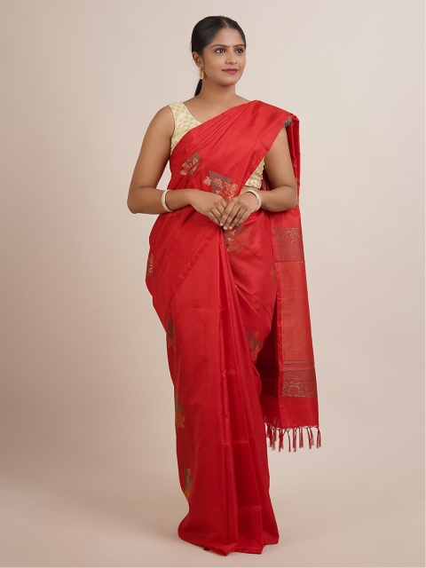 

Pothys Red & Grey Woven Design Pure Silk Kanjeevaram Saree