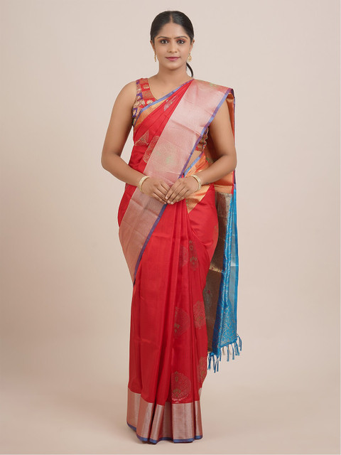 

Pothys Red & Blue Woven Design Zari Pure Silk Saree