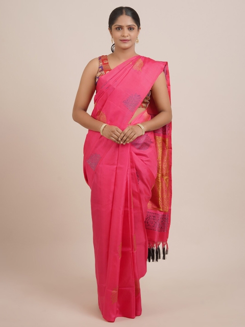 

Pothys Pink & Navy Blue Ethnic Motifs Zari Pure Silk Kanjeevaram Saree